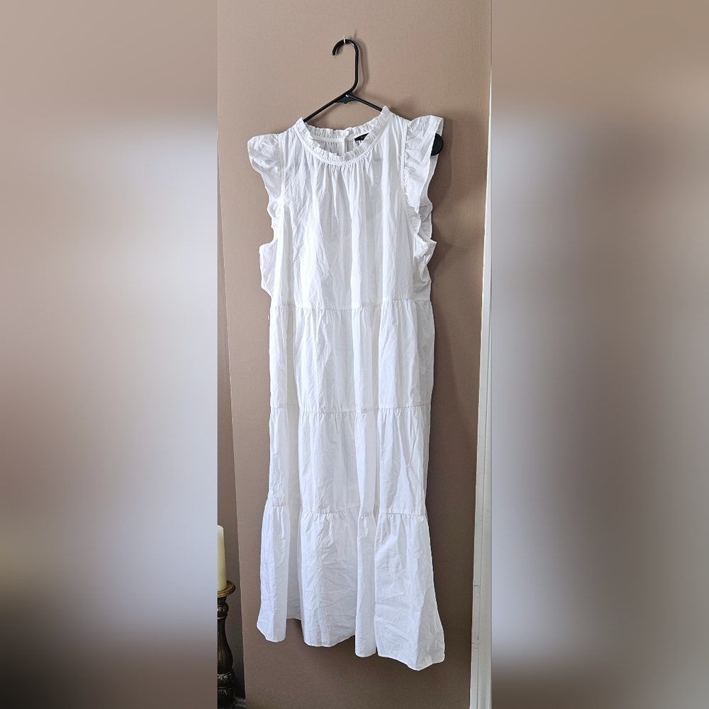 J. Crew White Ruffle Sleeve Dress